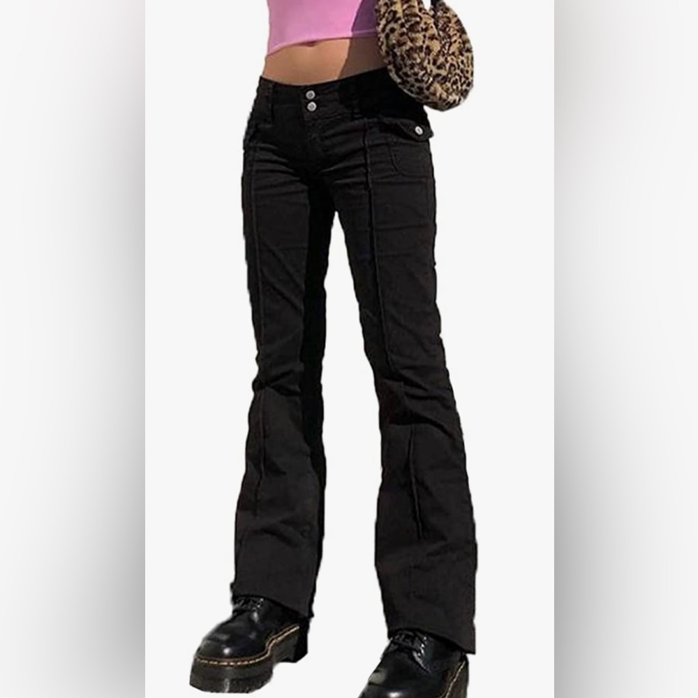 HBER Low Rise Flare Pants for Women Bell Bottom Black Bootcut Leggings Y2k Sz s